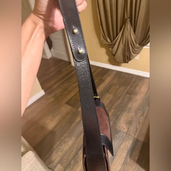 CELINE brown suede leather shoulder bag, logo charm - Picture 11 of 14